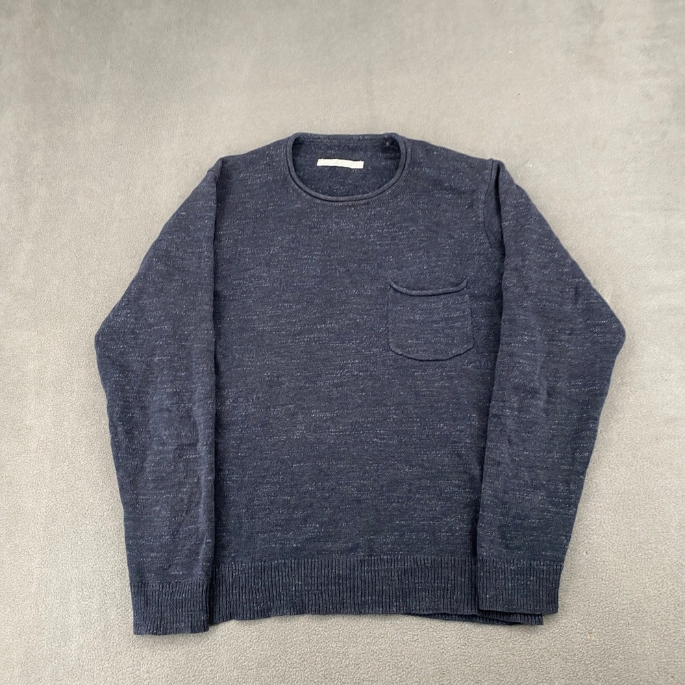 Outerknown Mens Blue Marled 100% Organic Cotton Crewneck Pocket Sweater Size M